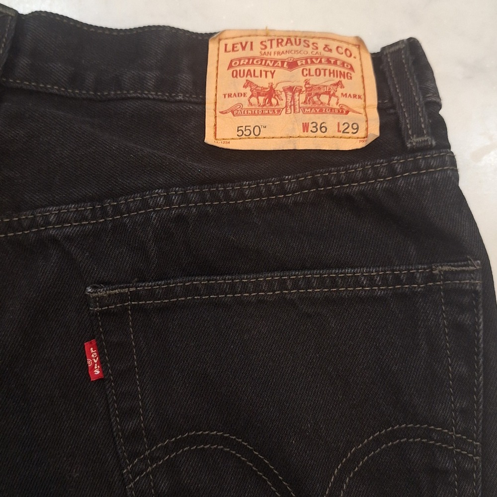 Y2K Levi 550 Jeans Mens 36x29 Black Relaxed Fit Tapered Leg Denim Pants Vintage